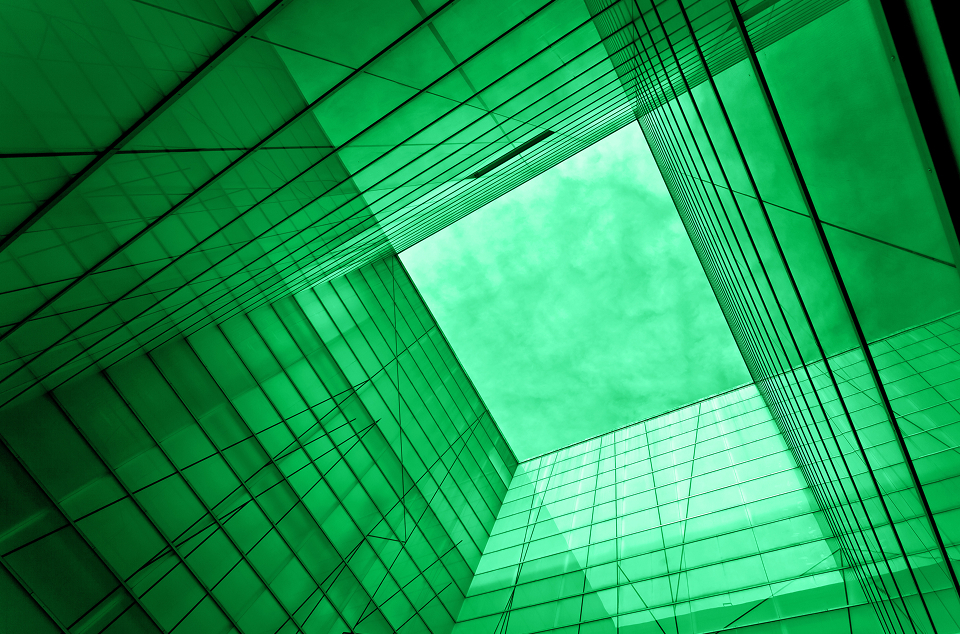 green abstract glass ceiling