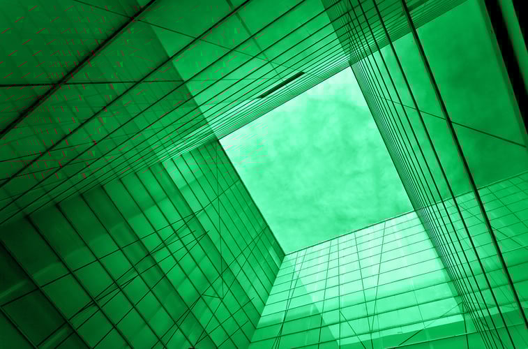 green abstract glass ceiling