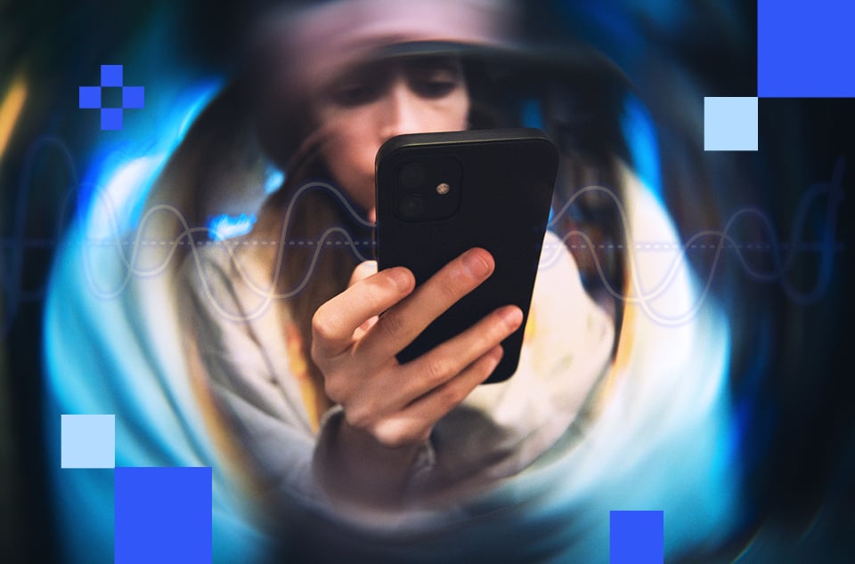 Wave signals and spirals around a cellphone