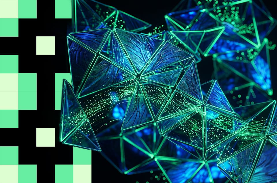a crystal structure with squares in the background