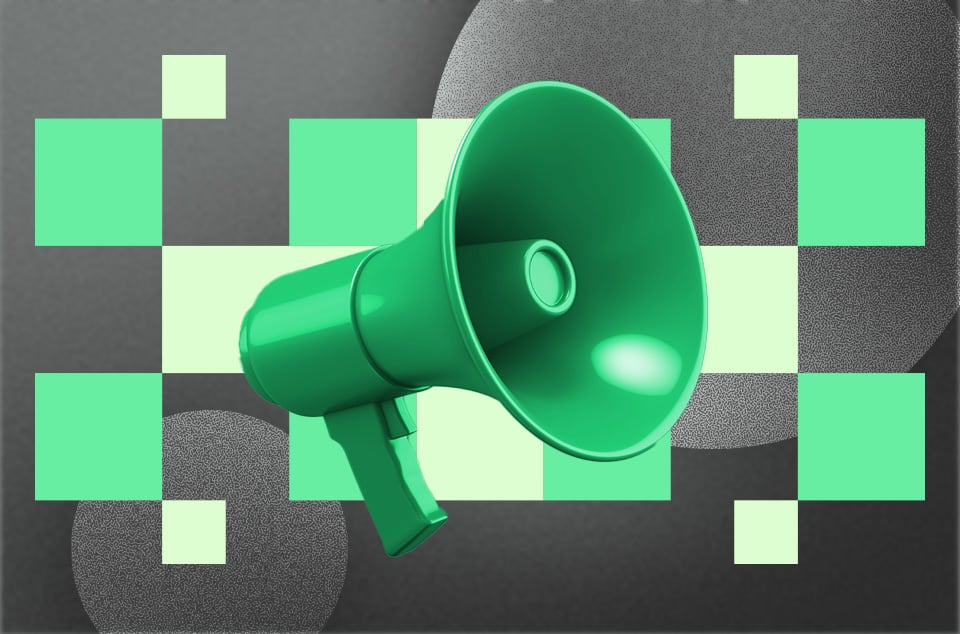 Microphone with green squares in the background