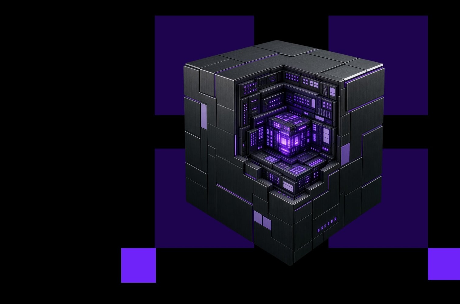 Layered black cube with a violet cube inside