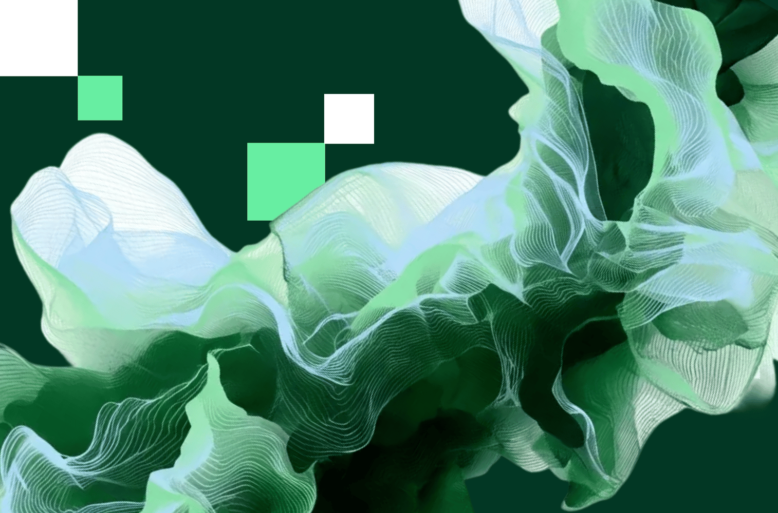 A flexible, multicolored cloud-like shape in front of a flat background with squares