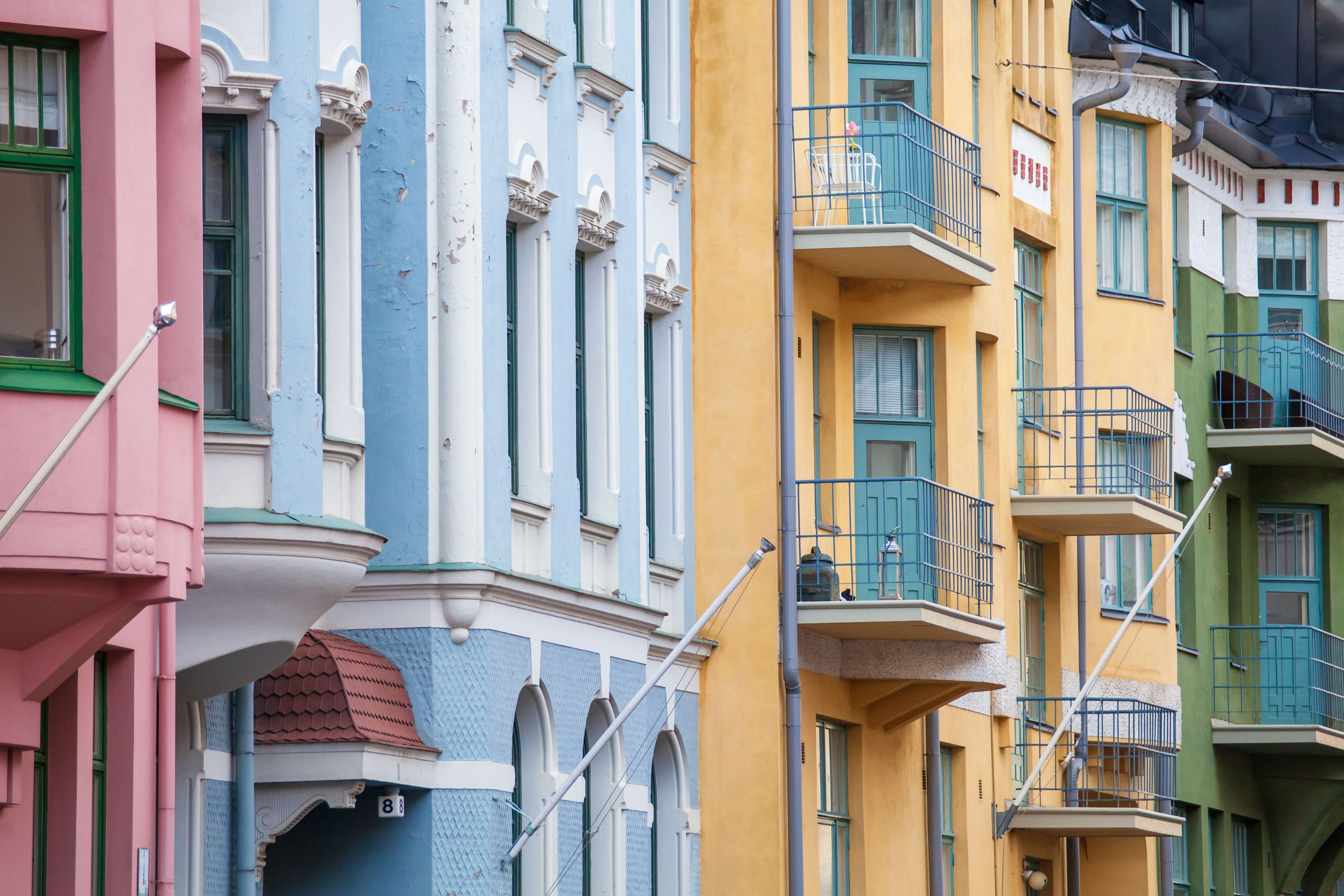 Street in helsinki colourful buildings