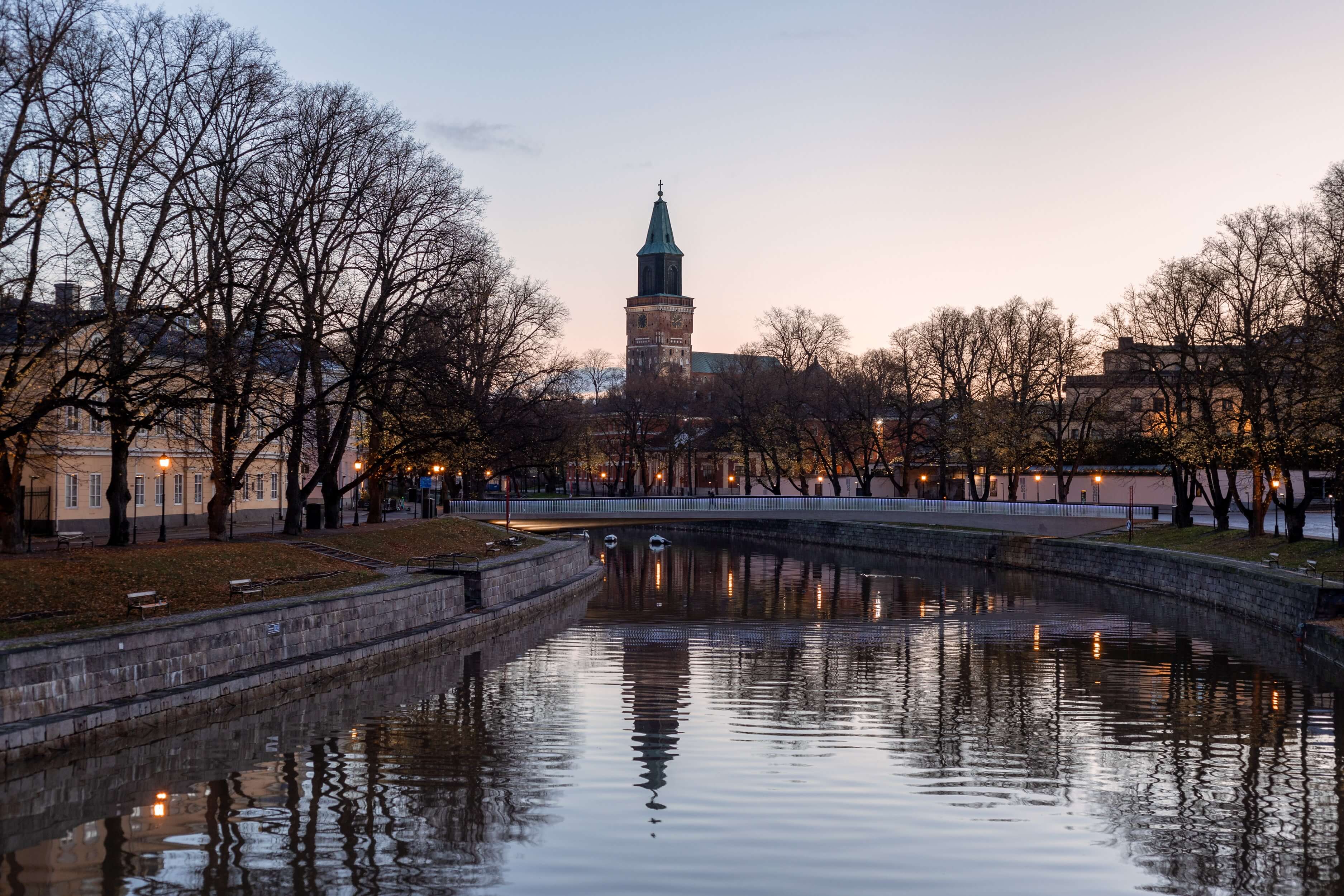 Turku city view of the river with bridge