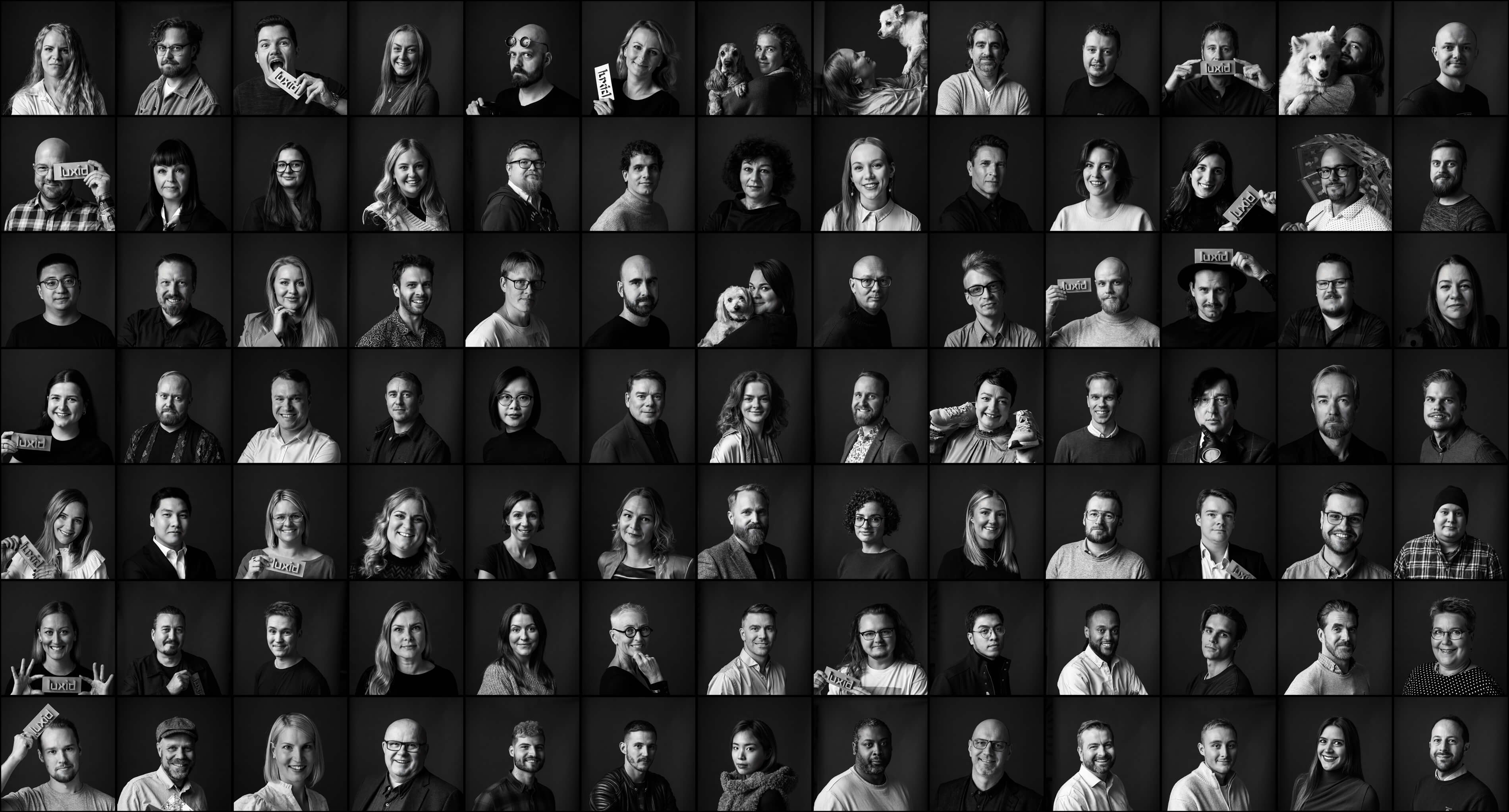 collection of portraits of multiple luxid employees in black and white