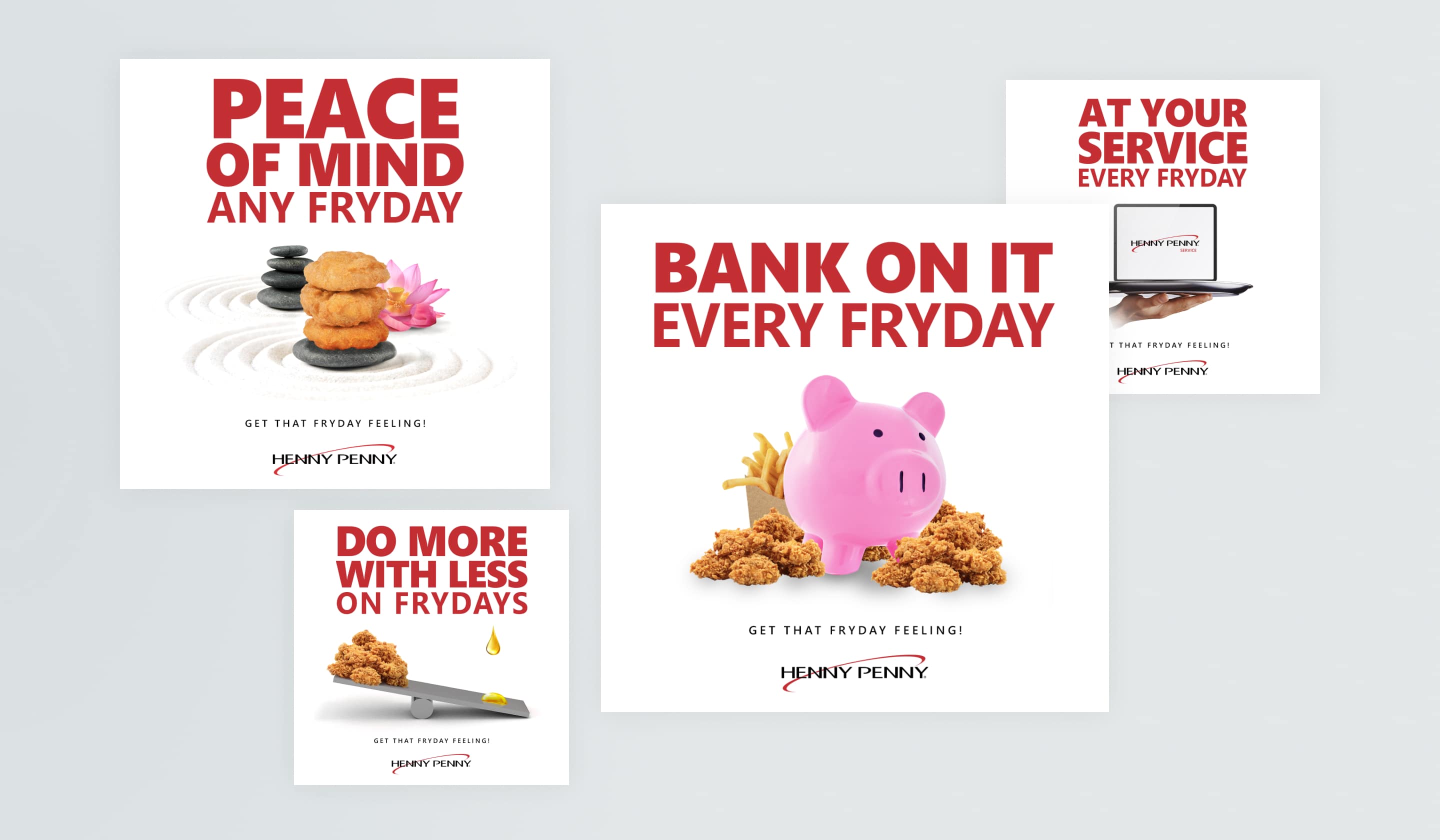 Four Henny Penny Fryday Feeling ad examples
