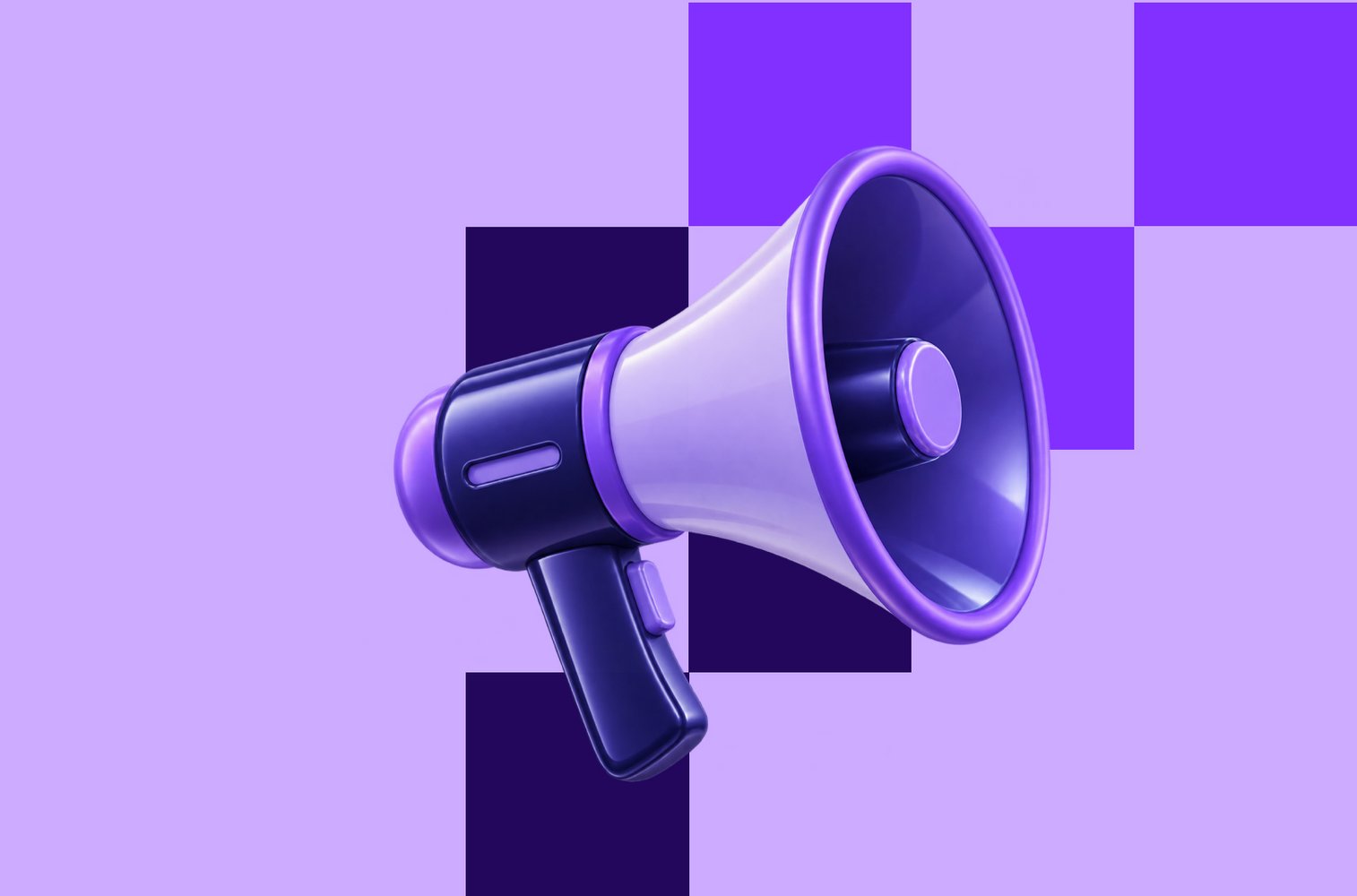 Violet megaphone on a violet background