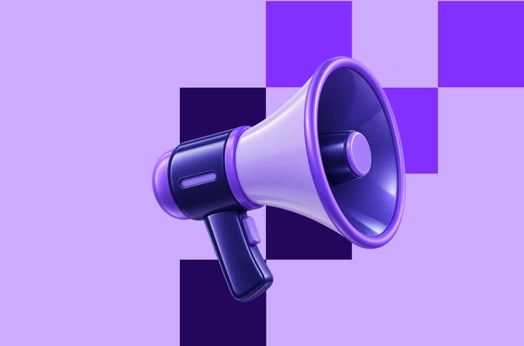 Violet megaphone on a violet background